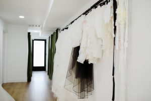 bridal accessories on clothes rack